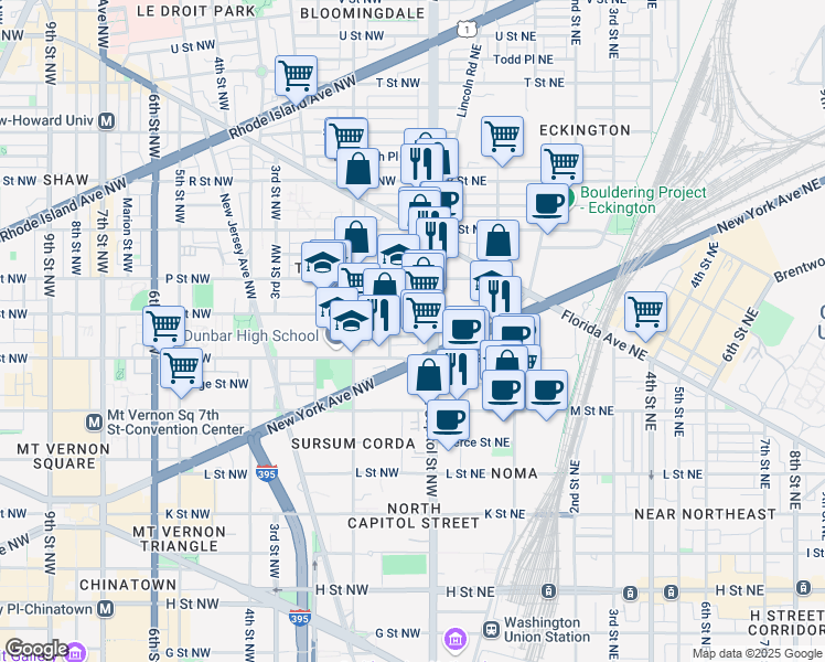 map of restaurants, bars, coffee shops, grocery stores, and more near 101 Independence Avenue Southeast in Washington