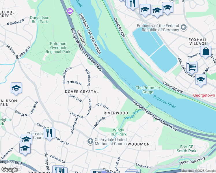 map of restaurants, bars, coffee shops, grocery stores, and more near 2775 North Quincy Street in Arlington