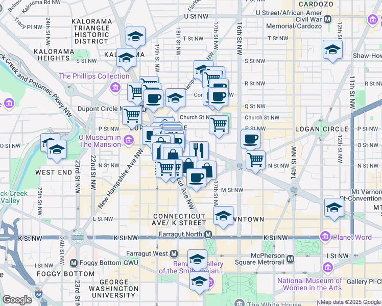 map of restaurants, bars, coffee shops, grocery stores, and more near in Washington
