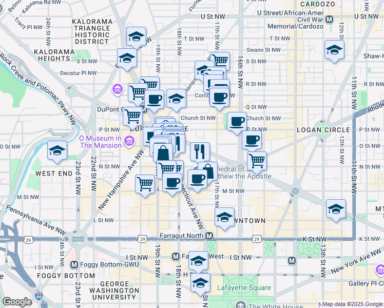 map of restaurants, bars, coffee shops, grocery stores, and more near in Washington