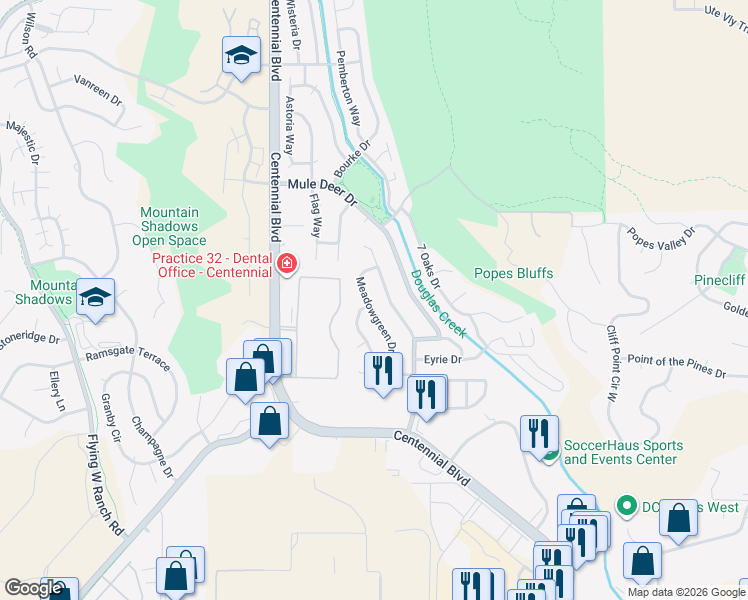 map of restaurants, bars, coffee shops, grocery stores, and more near 5334 Pinon Valley Road in Colorado Springs