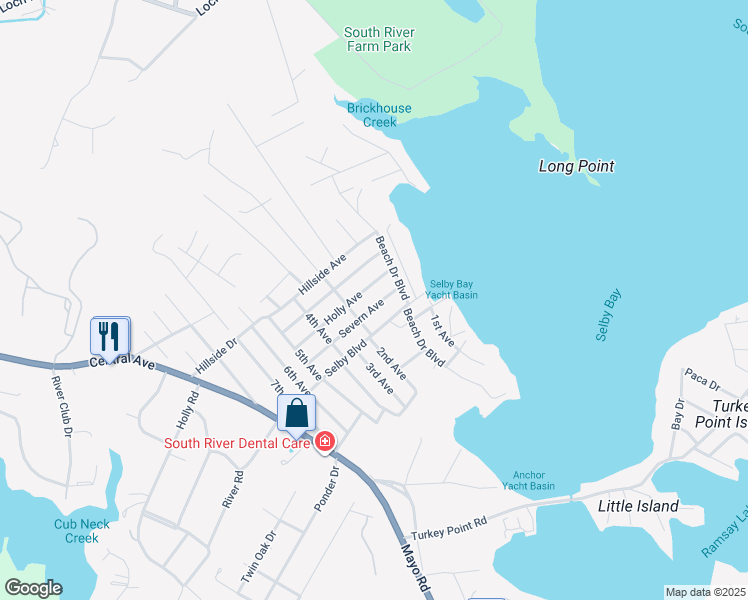 map of restaurants, bars, coffee shops, grocery stores, and more near 910 Severn Avenue in Edgewater