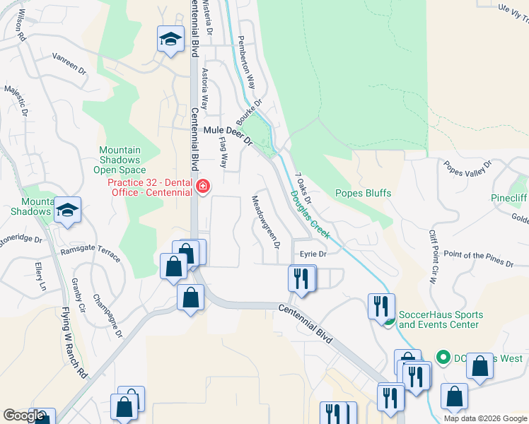 map of restaurants, bars, coffee shops, grocery stores, and more near 5334 Pinon Valley Road in Colorado Springs