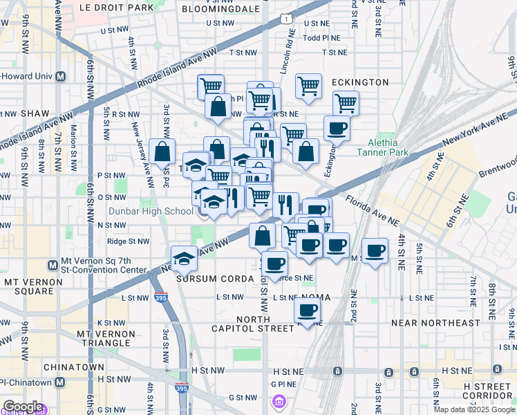 map of restaurants, bars, coffee shops, grocery stores, and more near 101 Independence Avenue Southeast in Washington