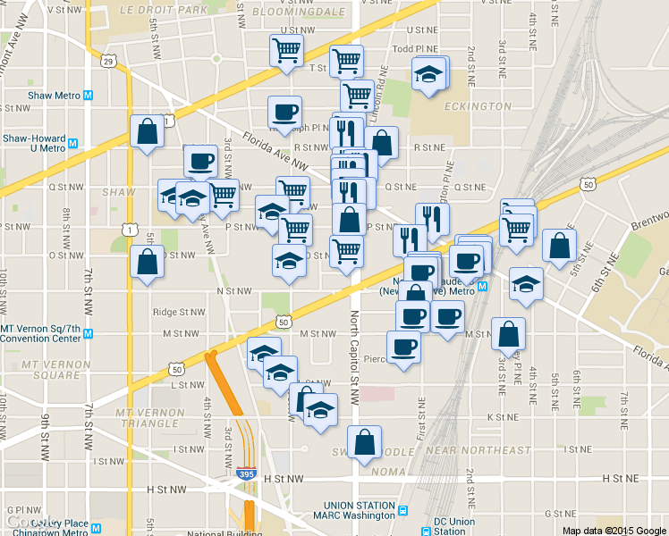 map of restaurants, bars, coffee shops, grocery stores, and more near 101 Independence Avenue Southeast in Washington