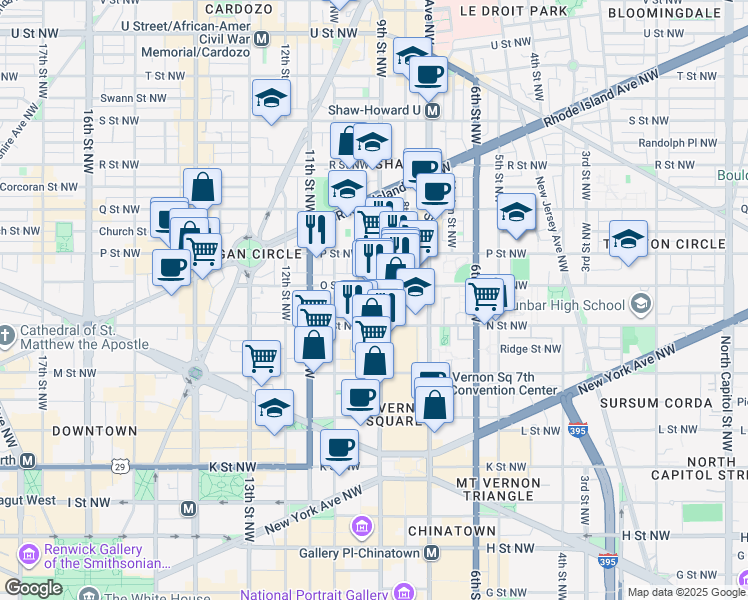 map of restaurants, bars, coffee shops, grocery stores, and more near 101 Independence Avenue Southeast in Washington