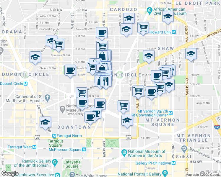 map of restaurants, bars, coffee shops, grocery stores, and more near 101 Independence Avenue Southeast in Washington