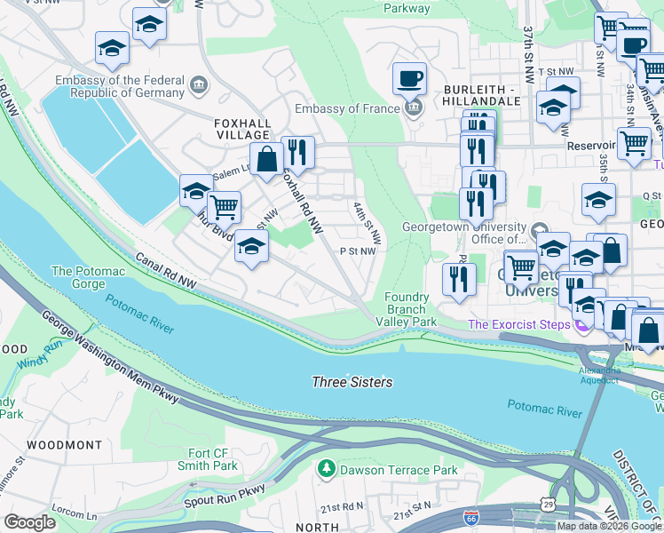 map of restaurants, bars, coffee shops, grocery stores, and more near 101 Independence Avenue Southeast in Washington