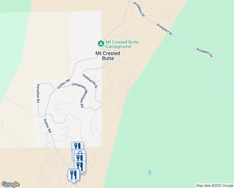 map of restaurants, bars, coffee shops, grocery stores, and more near 99 Aspen Lane in Crested Butte