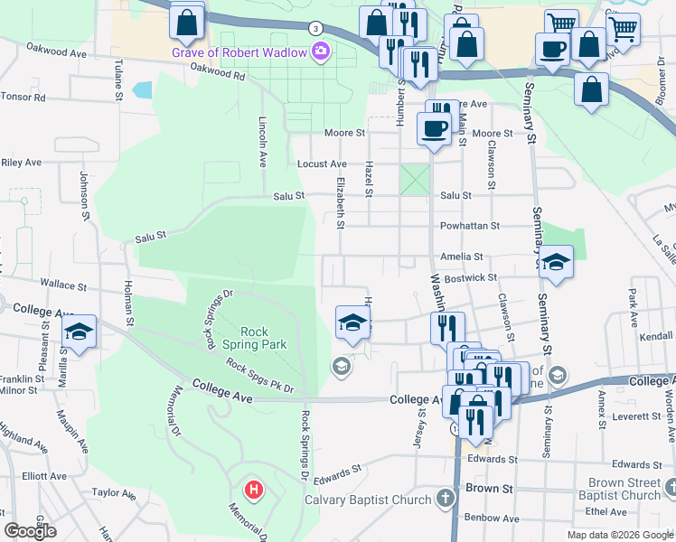 map of restaurants, bars, coffee shops, grocery stores, and more near 2121 Rockwell Street in Alton