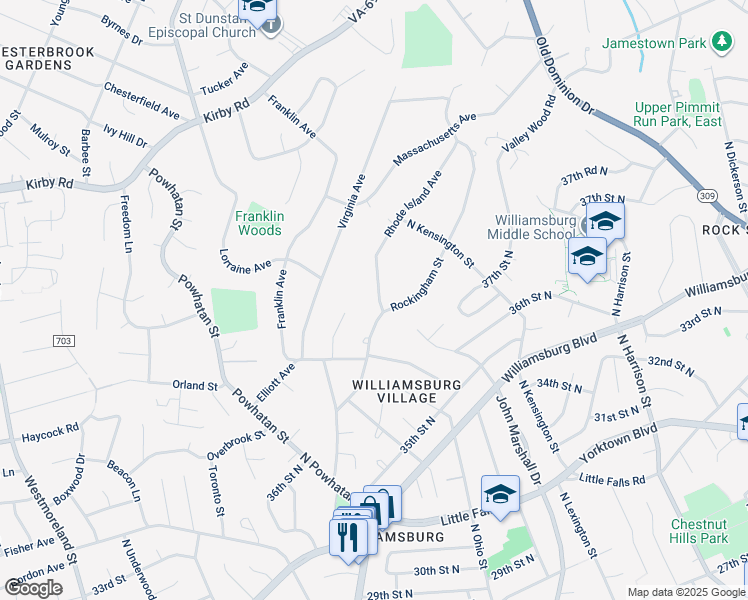 map of restaurants, bars, coffee shops, grocery stores, and more near 2036 Rhode Island Avenue in McLean