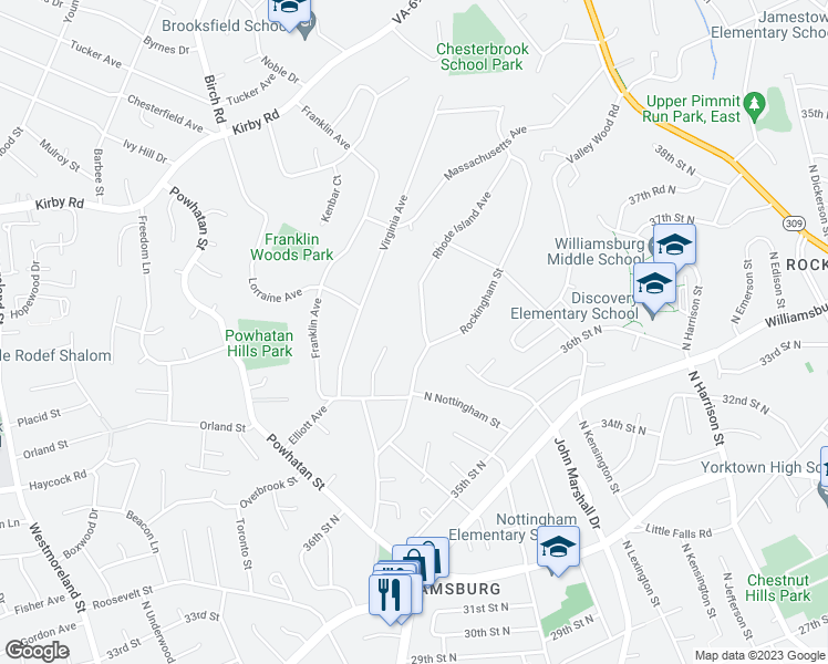 map of restaurants, bars, coffee shops, grocery stores, and more near 2036 Rhode Island Avenue in McLean