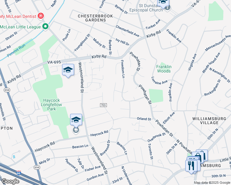 map of restaurants, bars, coffee shops, grocery stores, and more near 2015 Wellfleet Court in Falls Church