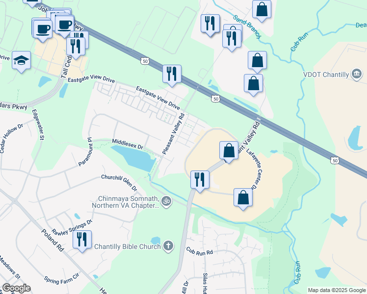 map of restaurants, bars, coffee shops, grocery stores, and more near 44153 Seawolve Square in Chantilly