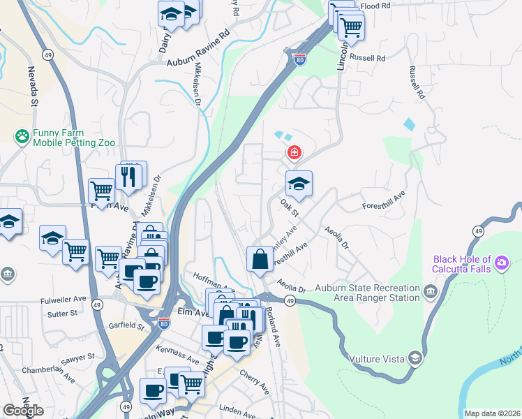 map of restaurants, bars, coffee shops, grocery stores, and more near 155 Electric Street in Auburn
