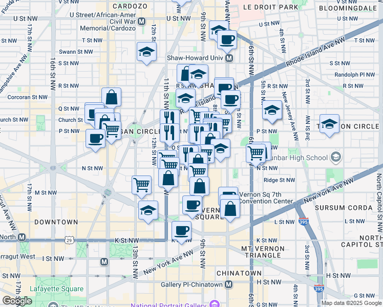map of restaurants, bars, coffee shops, grocery stores, and more near 924 O Street Northwest in Washington