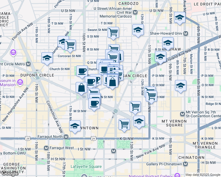 map of restaurants, bars, coffee shops, grocery stores, and more near 1426 Rhode Island Avenue Northwest in Washington