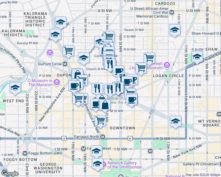 map of restaurants, bars, coffee shops, grocery stores, and more near 101 Independence Avenue Southeast in Washington