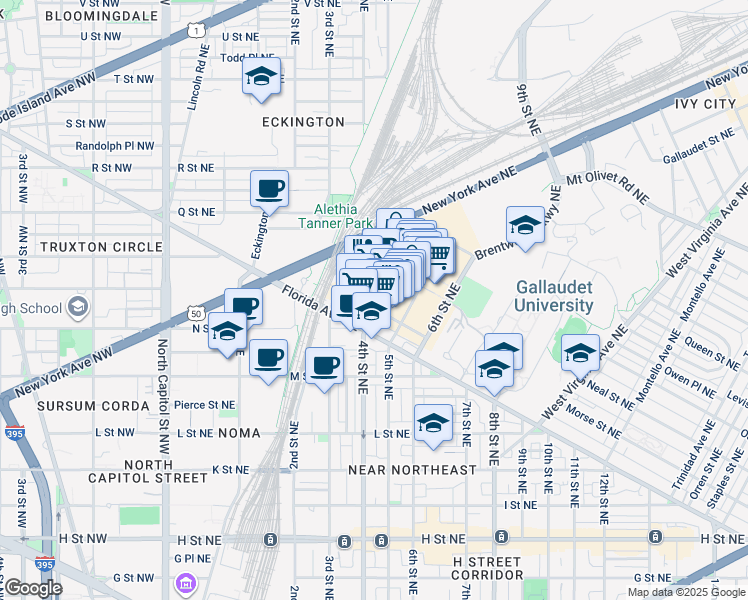 map of restaurants, bars, coffee shops, grocery stores, and more near 101 Independence Avenue Southeast in Washington