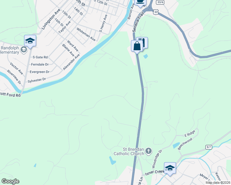 map of restaurants, bars, coffee shops, grocery stores, and more near Logan Drive in Elkins