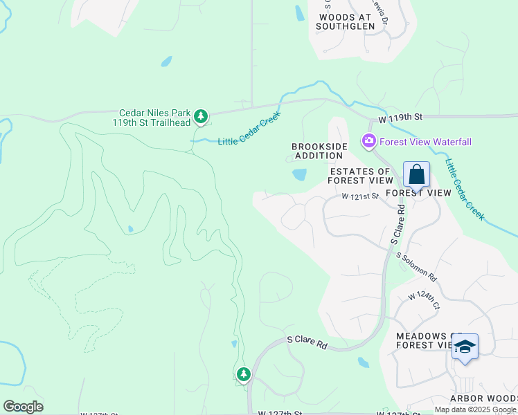 map of restaurants, bars, coffee shops, grocery stores, and more near 24687 West 121st Street in Olathe