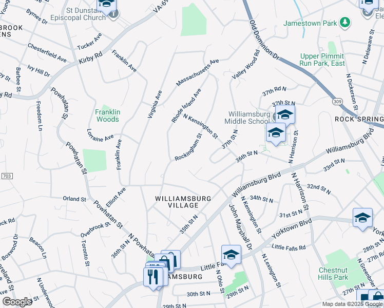 map of restaurants, bars, coffee shops, grocery stores, and more near 2025 Rockingham Street in McLean
