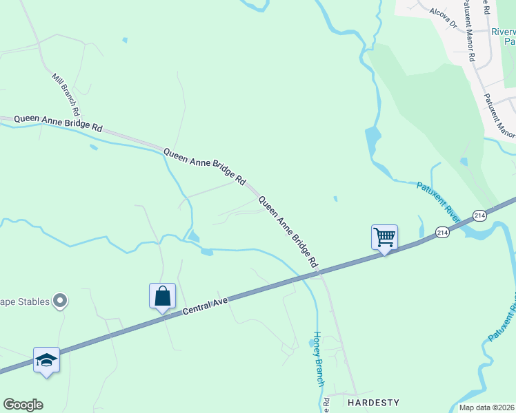 map of restaurants, bars, coffee shops, grocery stores, and more near 18405 Queen Anne Bridge Road in Bowie