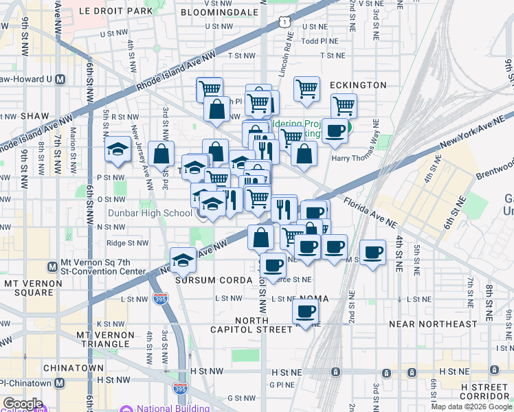 map of restaurants, bars, coffee shops, grocery stores, and more near 101 Independence Avenue Southeast in Washington