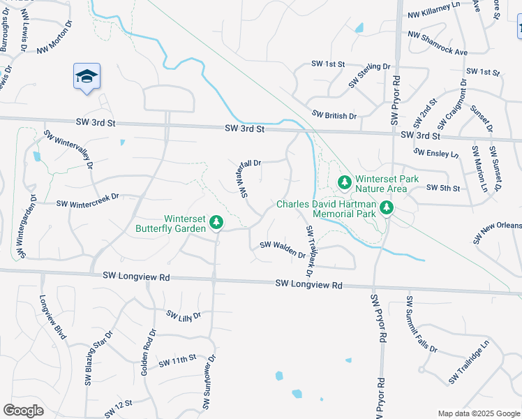 map of restaurants, bars, coffee shops, grocery stores, and more near 2341 Southwest Waterfall Drive in Lee's Summit