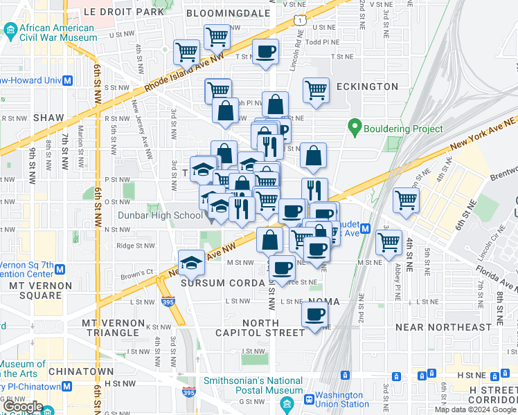 map of restaurants, bars, coffee shops, grocery stores, and more near 101 Independence Avenue Southeast in Washington