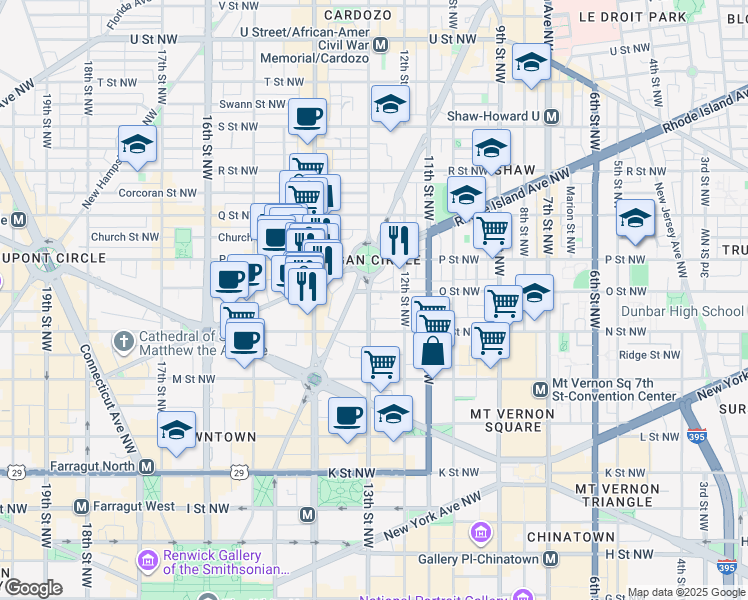 map of restaurants, bars, coffee shops, grocery stores, and more near 101 Independence Avenue Southeast in Washington