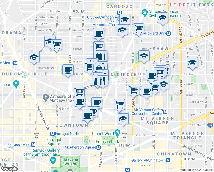 map of restaurants, bars, coffee shops, grocery stores, and more near 101 Independence Avenue Southeast in Washington