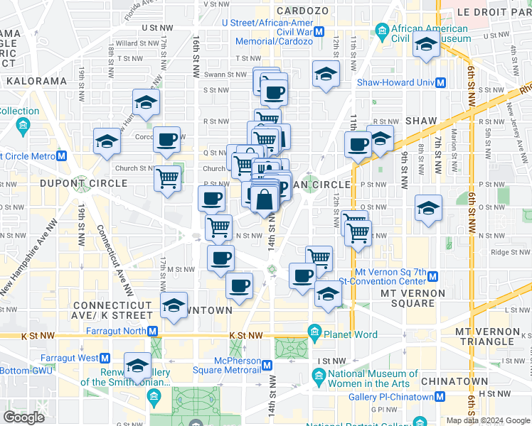 map of restaurants, bars, coffee shops, grocery stores, and more near 101 Independence Avenue Southeast in Washington