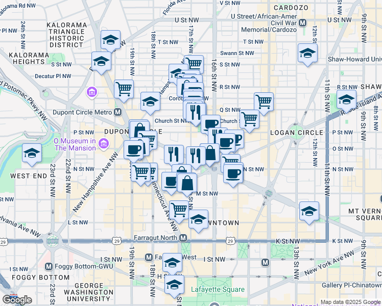 map of restaurants, bars, coffee shops, grocery stores, and more near 101 Independence Avenue Southeast in Washington