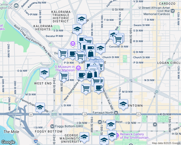 map of restaurants, bars, coffee shops, grocery stores, and more near 101 Independence Avenue Southeast in Washington