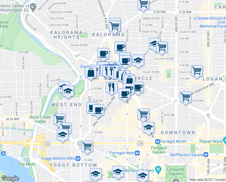 map of restaurants, bars, coffee shops, grocery stores, and more near 101 Independence Avenue Southeast in Washington
