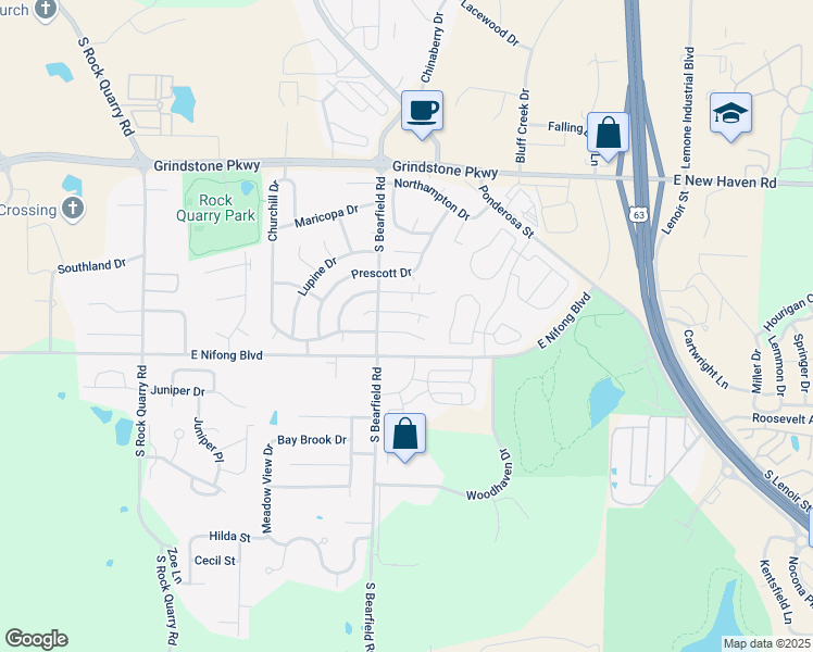 map of restaurants, bars, coffee shops, grocery stores, and more near 2418 Calder Court in Columbia