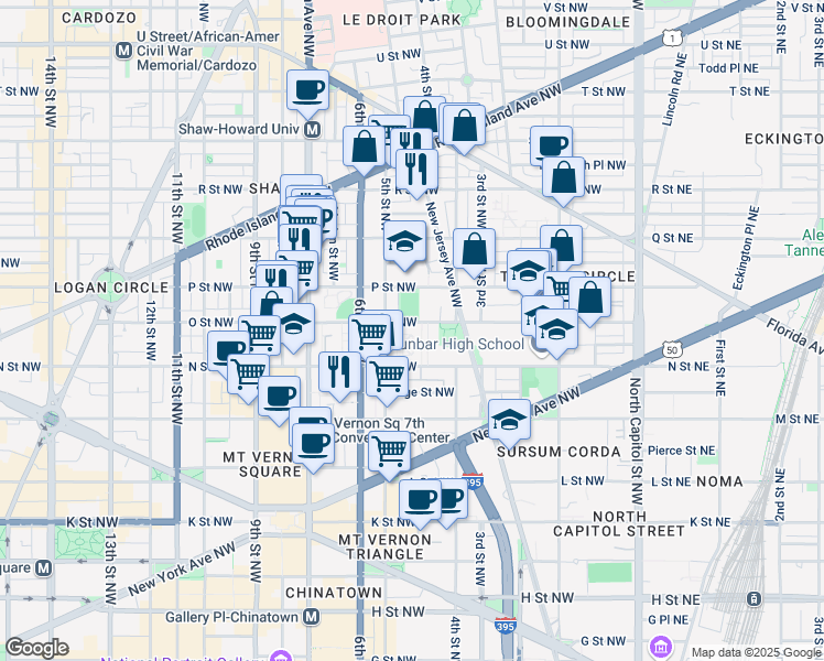 map of restaurants, bars, coffee shops, grocery stores, and more near 1323 5th Street Northwest in Washington