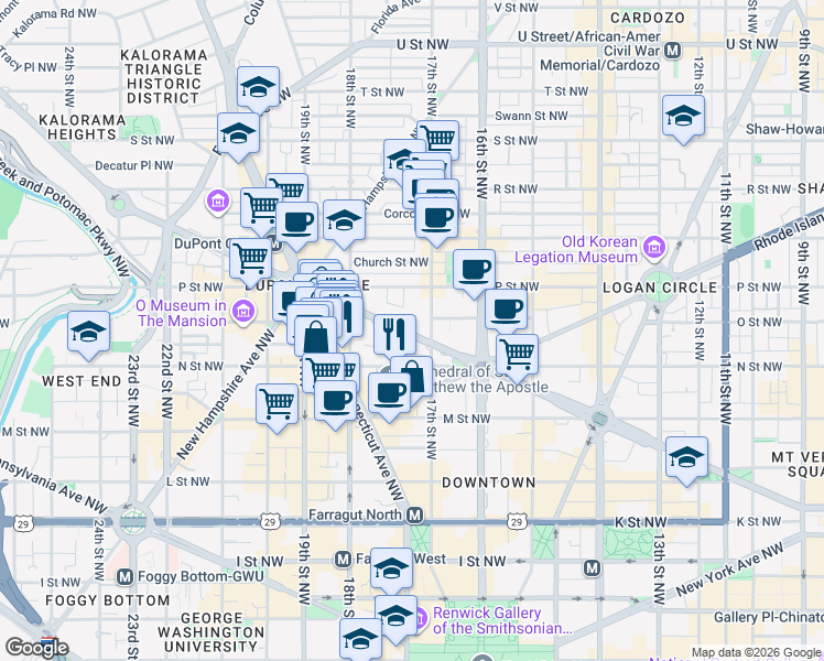 map of restaurants, bars, coffee shops, grocery stores, and more near 101 Independence Avenue Southeast in Washington