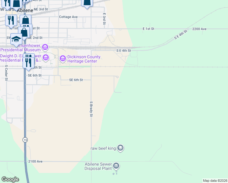 map of restaurants, bars, coffee shops, grocery stores, and more near South Brady in Abilene