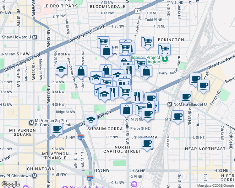 map of restaurants, bars, coffee shops, grocery stores, and more near 101 Independence Avenue Southeast in Washington