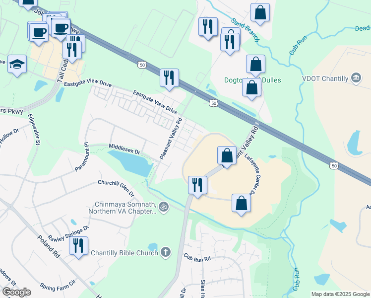 map of restaurants, bars, coffee shops, grocery stores, and more near 44117 Turf Field Square in Chantilly