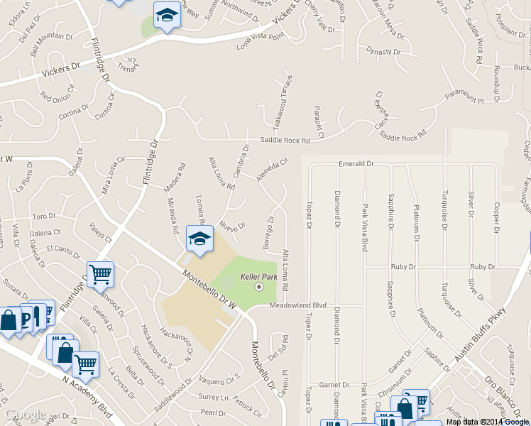 map of restaurants, bars, coffee shops, grocery stores, and more near 5242 Borrego Dr in Colorado Springs
