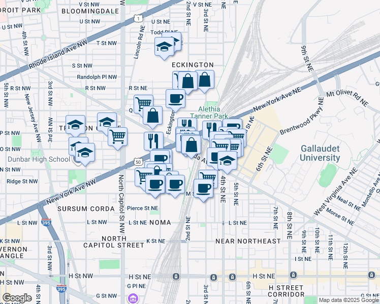 map of restaurants, bars, coffee shops, grocery stores, and more near 101 Independence Avenue Southeast in Washington