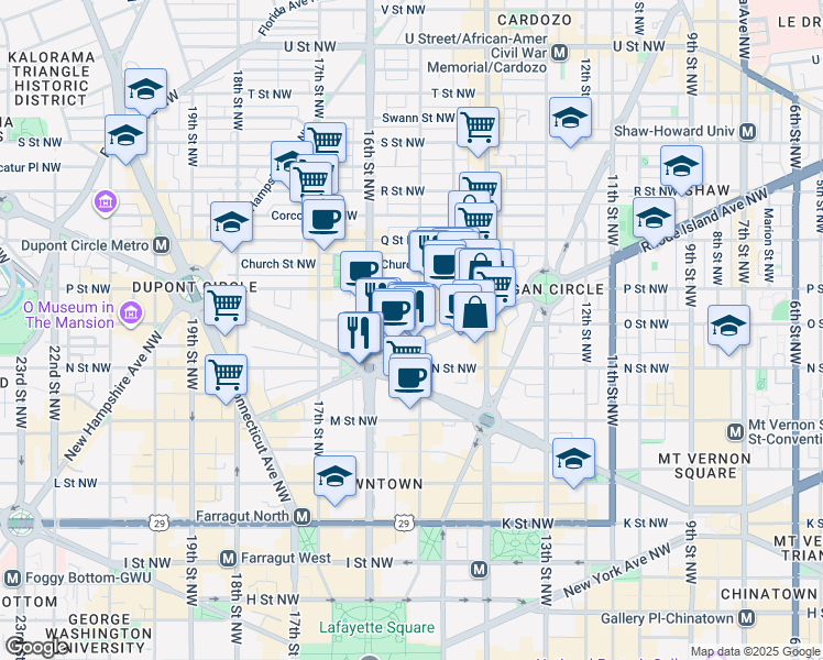 map of restaurants, bars, coffee shops, grocery stores, and more near 1322 15th Street Northwest in Washington