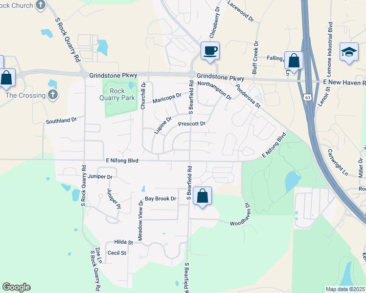 map of restaurants, bars, coffee shops, grocery stores, and more near 2402 Calder Court in Columbia