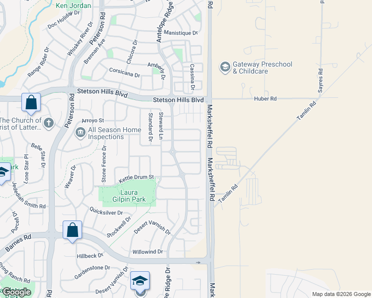 map of restaurants, bars, coffee shops, grocery stores, and more near 7736 Blue Vail Way in Colorado Springs