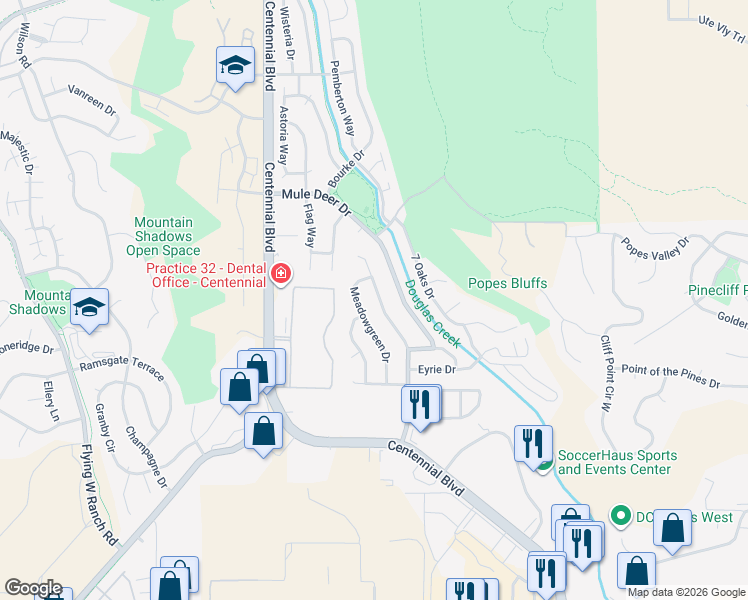 map of restaurants, bars, coffee shops, grocery stores, and more near 5334 Pinon Valley Road in Colorado Springs