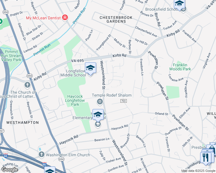 map of restaurants, bars, coffee shops, grocery stores, and more near 2091 Hopewood Drive in Falls Church