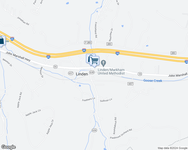 map of restaurants, bars, coffee shops, grocery stores, and more near 1788 Fiery Run Road in Linden